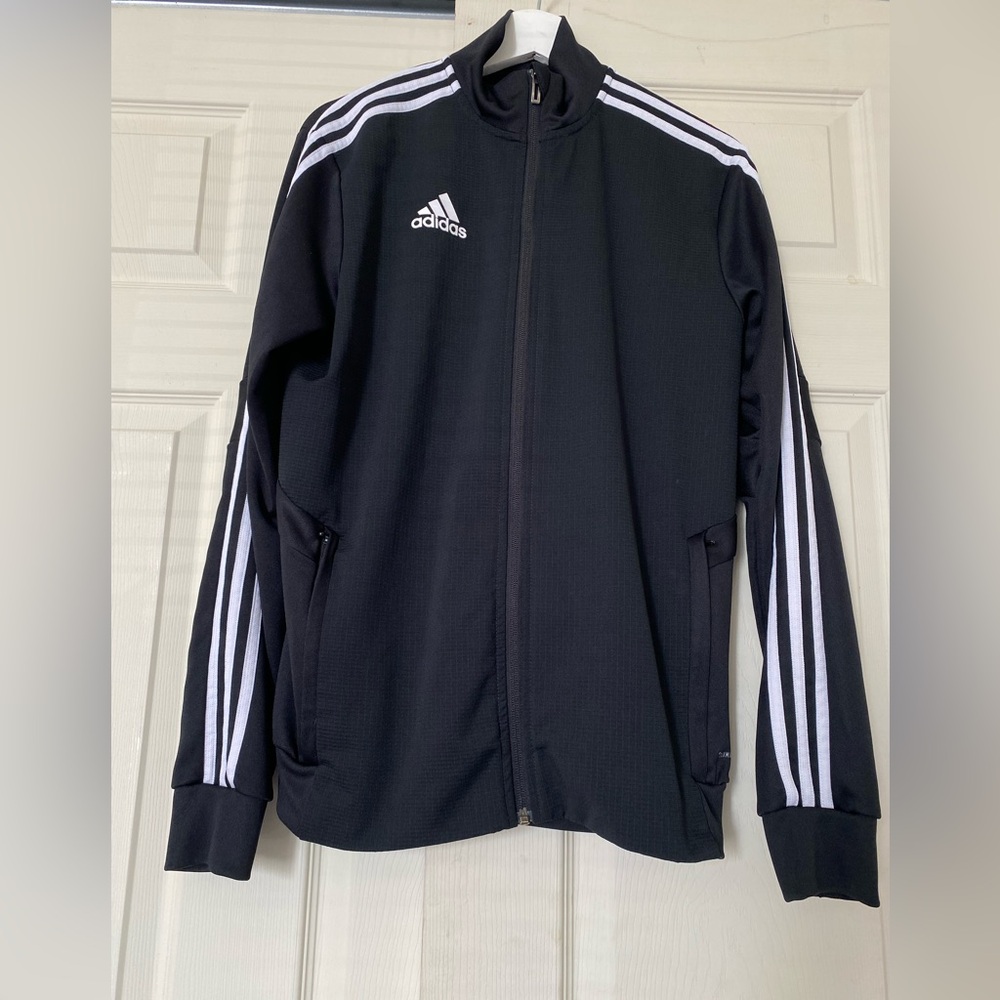 Adidas Men’s Track Jacket Black Climalite Full Zip 3-Stripe Athletic